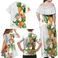 Hawaii Pineapple Tropical Family Matching Off Shoulder Maxi Dress and Hawaiian Shirt Luminous Hibiscus Plumeria