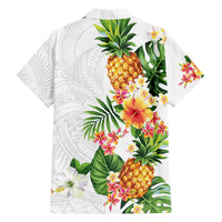 Hawaii Pineapple Tropical Family Matching Off Shoulder Short Dress and Hawaiian Shirt Luminous Hibiscus Plumeria
