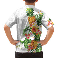 Hawaii Pineapple Tropical Family Matching Short Sleeve Bodycon Dress and Hawaiian Shirt Luminous Hibiscus Plumeria LT01 - Polynesian Pride