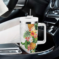 Hawaii Pineapple Tropical Tumbler With Handle Luminous Hibiscus Plumeria