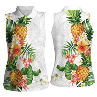 Hawaii Pineapple Tropical Women Sleeveless Polo Shirt Luminous Hibiscus Plumeria