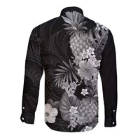 Hawaii Pineapple Tropical Long Sleeve Button Shirt Neutral Hibiscus Plumeria LT01 - Polynesian Pride