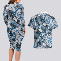Ninamu Tahiti Tiare Monstera Couples Matching Long Sleeve Bodycon Dress and Hawaiian Shirt Polynesian Pattern Curve Style LT01 - Polynesian Pride
