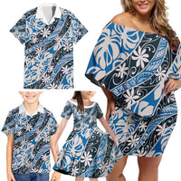 Ninamu Tahiti Tiare Monstera Family Matching Off Shoulder Short Dress and Hawaiian Shirt Polynesian Pattern Curve Style - Polynesian Pride