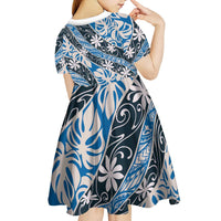 Ninamu Tahiti Tiare Monstera Kid Short Sleeve Dress Polynesian Pattern Curve Style LT01 - Polynesian Pride