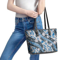 Ninamu Tahiti Tiare Monstera Leather Tote Bag Polynesian Pattern Curve Style - Polynesian Pride