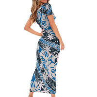 Ninamu Tahiti Tiare Monstera Short Sleeve Bodycon Dress Polynesian Pattern Curve Style LT01 - Polynesian Pride