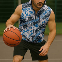 Ninamu Tahiti Tiare Monstera Sleeveless Zip Hoodie Polynesian Pattern Curve Style - Polynesian Pride