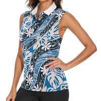 Ninamu Tahiti Tiare Monstera Women Sleeveless Polo Shirt Polynesian Pattern Curve Style - Polynesian Pride
