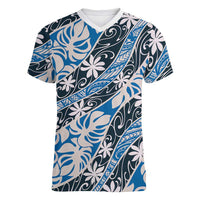 Ninamu Tahiti Tiare Monstera Women V-Neck T-Shirt Polynesian Pattern Curve Style - Polynesian Pride