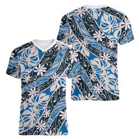 Ninamu Tahiti Tiare Monstera Women V-Neck T-Shirt Polynesian Pattern Curve Style - Polynesian Pride