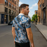 Ninamu Tahiti Tiare Monstera Zipper Polo Shirt Polynesian Pattern Curve Style - Polynesian Pride