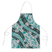 Cyan Tahiti Tiare Monstera Apron Polynesian Pattern Curve Style - Polynesian Pride