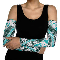 Cyan Tahiti Tiare Monstera Arm Sleeves Polynesian Pattern Curve Style - Polynesian Pride