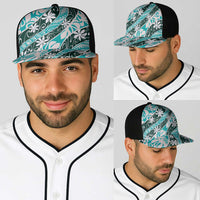 Cyan Tahiti Tiare Monstera Baseball Net Cap Polynesian Pattern Curve Style LT01 - Polynesian Pride