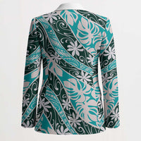 Cyan Tahiti Tiare Monstera Blazer Polynesian Pattern Curve Style - Polynesian Pride
