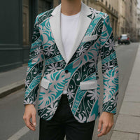 Cyan Tahiti Tiare Monstera Blazer Polynesian Pattern Curve Style - Polynesian Pride