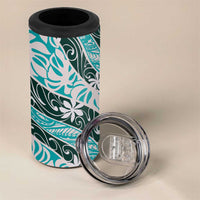 Cyan Tahiti Tiare Monstera 4 in 1 Can Cooler Tumbler Polynesian Pattern Curve Style - Polynesian Pride