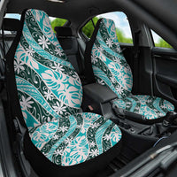 Cyan Tahiti Tiare Monstera Car Seat Cover Polynesian Pattern Curve Style - Polynesian Pride