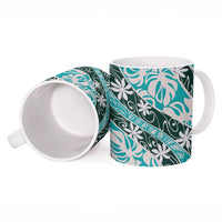 Cyan Tahiti Tiare Monstera Ceramic Mug Polynesian Pattern Curve Style - Polynesian Pride