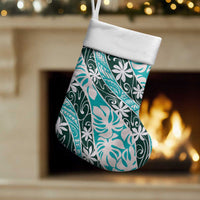 Cyan Tahiti Tiare Monstera Christmas Stocking Polynesian Pattern Curve Style - Polynesian Pride