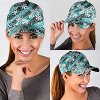 Cyan Tahiti Tiare Monstera Classic Cap Polynesian Pattern Curve Style - Polynesian Pride