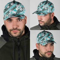 Cyan Tahiti Tiare Monstera Classic Cap Polynesian Pattern Curve Style - Polynesian Pride