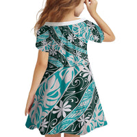 Cyan Tahiti Tiare Monstera Family Matching Off Shoulder Maxi Dress and Hawaiian Shirt Polynesian Pattern Curve Style LT01 - Polynesian Pride