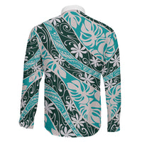 Cyan Tahiti Tiare Monstera Family Matching Off Shoulder Maxi Dress and Hawaiian Shirt Polynesian Pattern Curve Style LT01 - Polynesian Pride