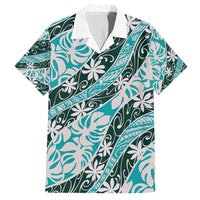 Cyan Tahiti Tiare Monstera Family Matching Tank Maxi Dress and Hawaiian Shirt Polynesian Pattern Curve Style - Polynesian Pride