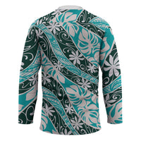 Cyan Tahiti Tiare Monstera Hockey Jersey Polynesian Pattern Curve Style LT01 - Polynesian Pride