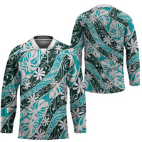 Cyan Tahiti Tiare Monstera Hockey Jersey Polynesian Pattern Curve Style LT01 - Polynesian Pride