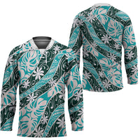 Cyan Tahiti Tiare Monstera Hockey Jersey Polynesian Pattern Curve Style - Polynesian Pride