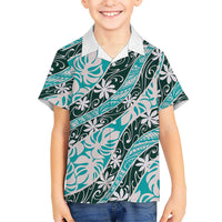 Cyan Tahiti Tiare Monstera Kid Hawaiian Shirt Polynesian Pattern Curve Style LT01 Kid Cyan - Polynesian Pride