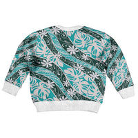 Cyan Tahiti Tiare Monstera Kid Ugly Christmas Sweater Polynesian Pattern Curve Style - Polynesian Pride