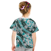 Cyan Tahiti Tiare Monstera Kid T Shirt Polynesian Pattern Curve Style LT01 - Polynesian Pride