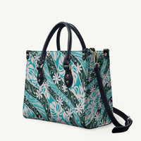 Cyan Tahiti Tiare Monstera Leather Bag Polynesian Pattern Curve Style - Polynesian Pride