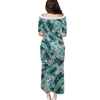 Cyan Tahiti Tiare Monstera Puletasi Polynesian Pattern Curve Style LT01 - Polynesian Pride