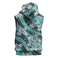 Cyan Tahiti Tiare Monstera Sleeveless Zip Hoodie Polynesian Pattern Curve Style LT01 - Polynesian Pride