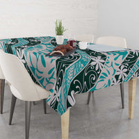 Cyan Tahiti Tiare Monstera Tablecloth Polynesian Pattern Curve Style - Polynesian Pride