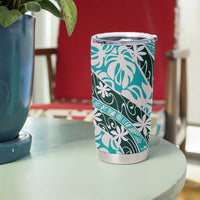 Cyan Tahiti Tiare Monstera Tumbler Cup Polynesian Pattern Curve Style - Polynesian Pride