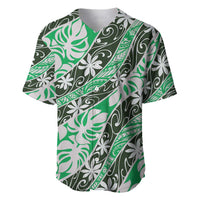 Matie Tahiti Tiare Monstera Baseball Jersey Polynesian Pattern Curve Style LT01 Green - Polynesian Pride