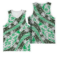Matie Tahiti Tiare Monstera Basketball Jersey Polynesian Pattern Curve Style - Polynesian Pride