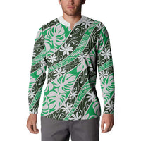 Matie Tahiti Tiare Monstera Button Sweatshirt Polynesian Pattern Curve Style - Polynesian Pride