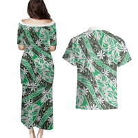 Matie Tahiti Tiare Monstera Couples Matching Puletasi and Hawaiian Shirt Polynesian Pattern Curve Style LT01 - Polynesian Pride