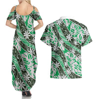 Matie Tahiti Tiare Monstera Couples Matching Summer Maxi Dress and Hawaiian Shirt Polynesian Pattern Curve Style - Polynesian Pride