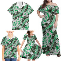 Matie Tahiti Tiare Monstera Family Matching Off Shoulder Maxi Dress and Hawaiian Shirt Polynesian Pattern Curve Style - Polynesian Pride