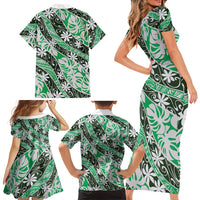 Matie Tahiti Tiare Monstera Family Matching Short Sleeve Bodycon Dress and Hawaiian Shirt Polynesian Pattern Curve Style - Polynesian Pride