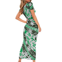 Matie Tahiti Tiare Monstera Family Matching Short Sleeve Bodycon Dress and Hawaiian Shirt Polynesian Pattern Curve Style - Polynesian Pride