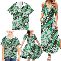 Matie Tahiti Tiare Monstera Family Matching Summer Maxi Dress and Hawaiian Shirt Polynesian Pattern Curve Style - Polynesian Pride